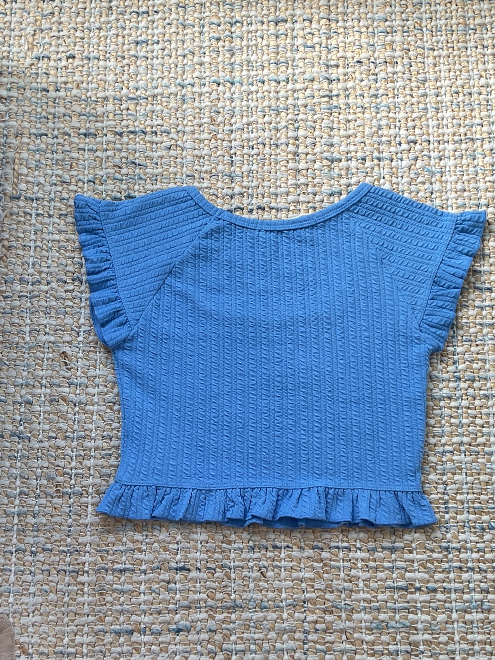 Altar'd State Blue Ribbed Square-Neck Crop Top with Ruffle Hem - Picture 2 of 2